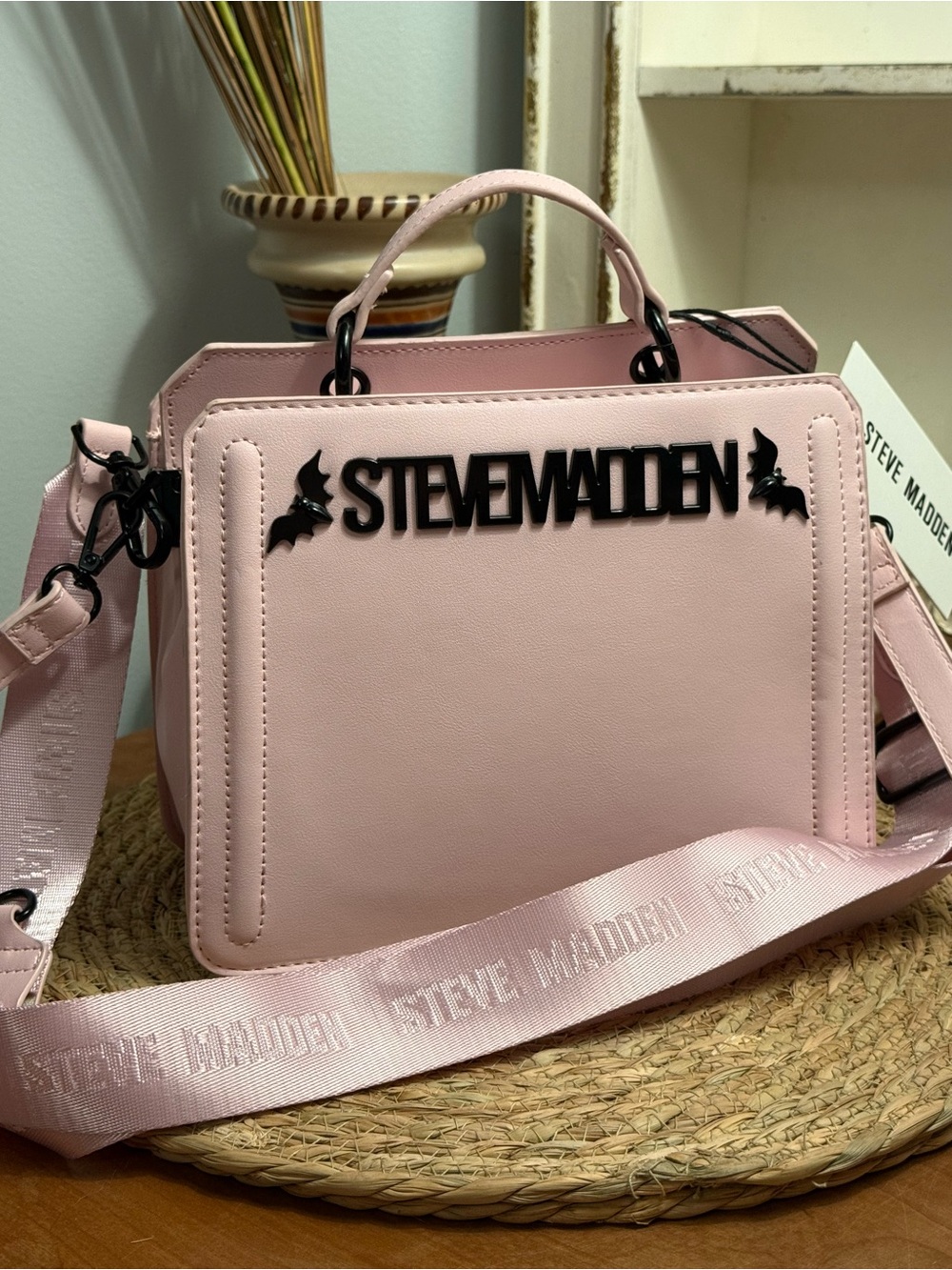 Steve Madden Bat Pink Frost Top-Handle Satchel with Removable Strap